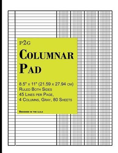 Columnar Pad: 8.5" X 11" (21.59 X 27.94 CM) Ruled Both Sides, 45 Lines Per Page, 4 Columns, Gray Shaded, 80 Sheets,160 Pages, Green Cover, Designed in the USA(English)