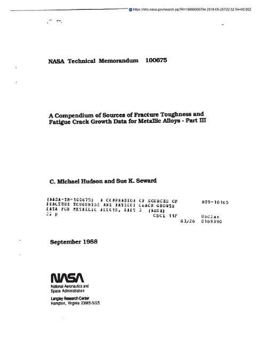 A Compendium of Sources of Fracture Toughness and Fatigue Crack Growth Data for Metallic Alloys, Part 3