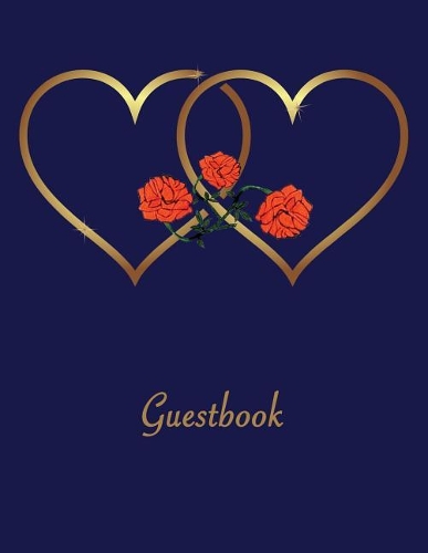 Guestbook: Soft cover, Navy Blue with Gold Hearts and Roses, 110 pages 8.5x11