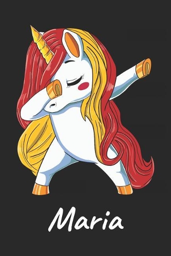 Maria: Cuaderno de notas blanko para niña y mujer con nombre personalizado y diseño de kawaii cuaderno unicornio bailarin con pelo en los colores de la ban