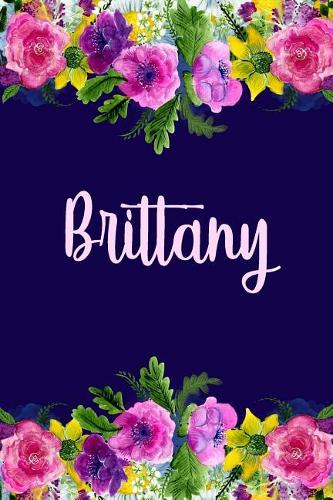 Brittany: Personalized Name Pink Floral Design Matte Soft Cover Notebook Journal to Write In. 120 Blank Lined Pages