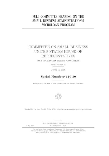 Full committee hearing on the Small Business Administration's Microloan Program