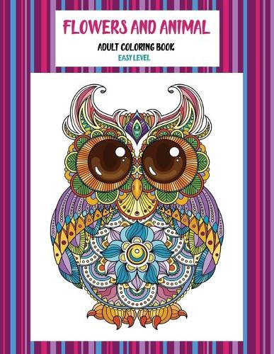 Adult Coloring Book Flowers and Animal Easy Level
