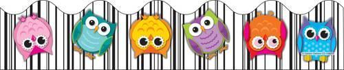 Colorful Owls Scalloped Borders