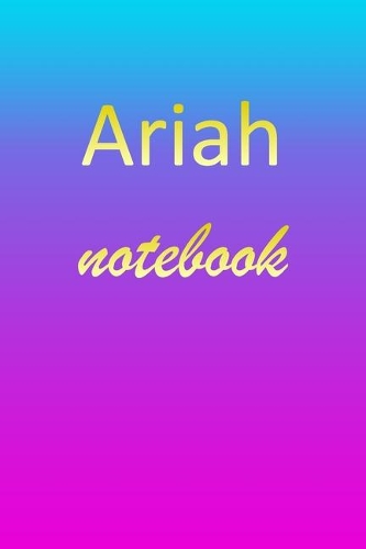 Ariah: Blank Notebook - Wide Ruled Lined Paper Notepad - Writing Pad Practice Journal - Custom Personalized First Name Initial A Blue Purple Gold - Taking 