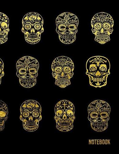 Notebook: Large 5 X 5 Math Graph Paper Grid Squared for Middle High School Kid and College Student - Sugar Skull Gold Pattern (8.5 X 11, A4 Size)