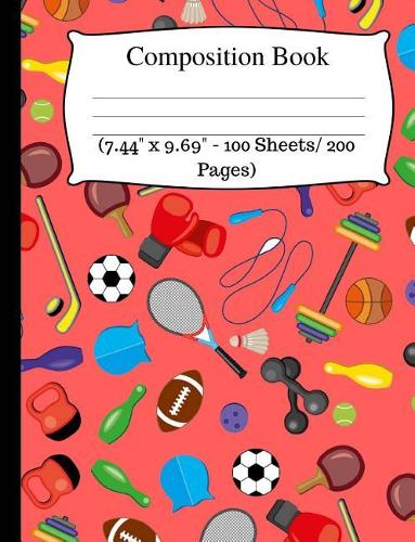 Composition Book: Cute Soccer Wide Ruled Composition Book for Kids, Cute Notebooks for School, Wide Ruled Lined Paper. (7.44" X 9.69" - 100 Sheets/ 200 Pages), Red No
