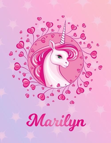 Marilyn: Unicorn Large Blank Primary Handwriting Learn to Write Practice Paper for Girls - Pink Purple Magical Horse Personalized Letter M Initial Custom Fir