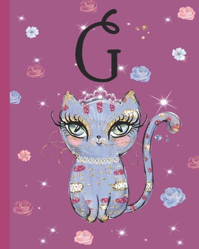 G: Kitty Cat Journal, personalized monogram letter G blank lined diary with interior pages decorated with kitty cats and flowers.