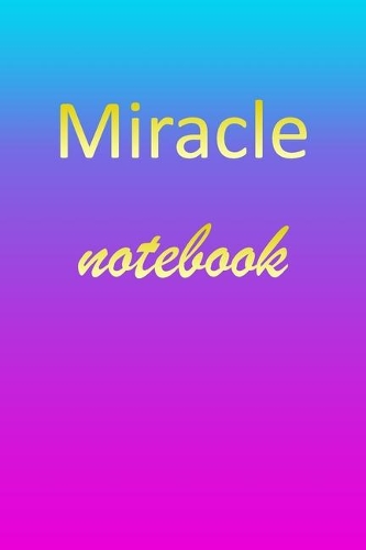 Miracle: Blank Notebook - Wide Ruled Lined Paper Notepad - Writing Pad Practice Journal - Custom Personalized First Name Initial M Blue Purple Gold - Taking 