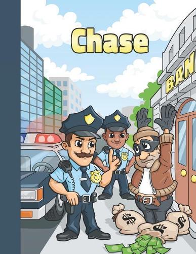 Chase: First Name Personalized Sketchbook with Large Blank Pages Pad for Drawing, Doodling and Sketching. Colorful Police Officers Cartoon Cover for Kids, 