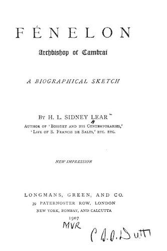 Fénelon, Archbishop of Cambrai, A Biographical Sketch