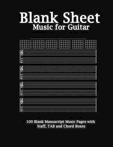 Blank Sheet Music for Guitar: Black Cover, 100 Blank Manuscript Music Pages with Staff, Tab and Chord Boxes(English)