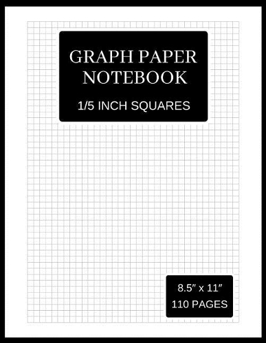Graph Paper Notebook: 1/5 Inch Squares (Large, 110 Pages, Thin Gray Lines, Black and White Soft Cover)