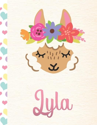 Lyla: Personalized Llama Primary Handwriting Notebook For Girls With Pink Name - Dotted Midline Handwriting Practice Paper - Kindergarten to Early Childho