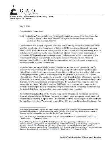 Military Personnel: Reserve Compensation Has Increased Significantly and Is Likely to Rise Further as Dod and Va Prepare for the Implementation of Enhanced Educational 