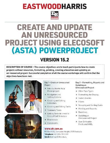 Create and Update an Unresourced Project using Elecosoft (Asta) Powerproject Version 15.2