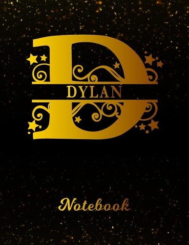 Dylan Notebook: Letter D Personalized First Name Personal Writing Notepad Journal Black Gold Glittery Pattern Effect Cover Wide Ruled Lined Paper for Journalists & 