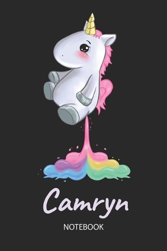 Camryn - Notebook: Blank Lined Personalized & Customized Name Rainbow Farting Unicorn School Notebook / Journal for Girls & Women. Funny Unicorn Desk Accessories for K