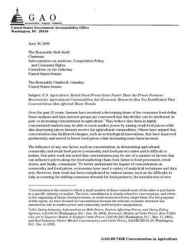 U.S. Agriculture: Retail Food Prices Grew Faster Than the Prices Farmers Received for Agricultural Commodities But Economic Research Has Not Been Established That Con