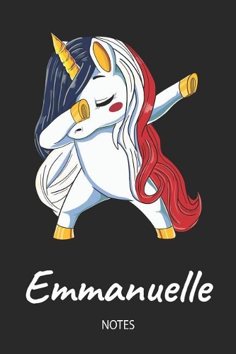 Emmanuelle - Notes: Noms Personnalisé Carnet de notes / Journal pour les filles et les femmes. Licorne qui dab aux cheveux aux couleurs du drapeau français. Accessoires