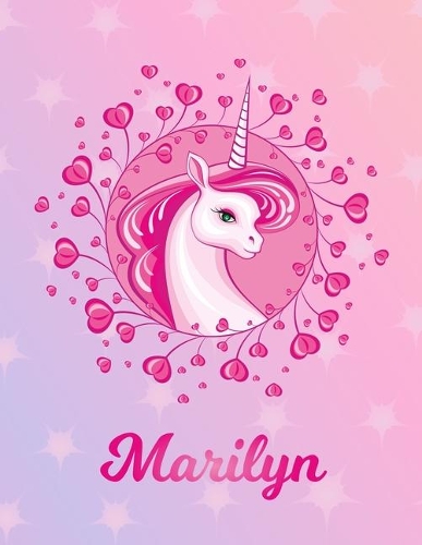 Marilyn: Unicorn Large Blank Primary Sketchbook Paper - Pink Purple Magical Horse Personalized Letter M Initial Custom First Name Cover - Drawing Sketch Book