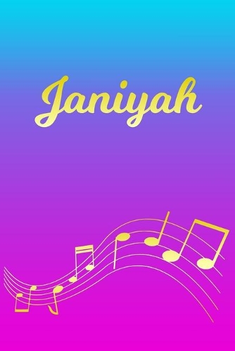 Janiyah: Sheet Music Note Manuscript Notebook Paper - Pink Blue Gold Personalized Letter J Initial Custom First Name Cover - Musician Composer Instrument Com