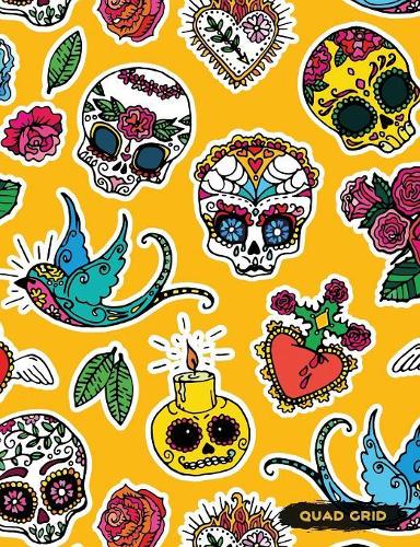 Quad Grid: Sugar Skull Goth Composition Notebook Graph Ruled Paper, 4x4 Squared for Math & Science Graphing(2 Dia de los Muertos)