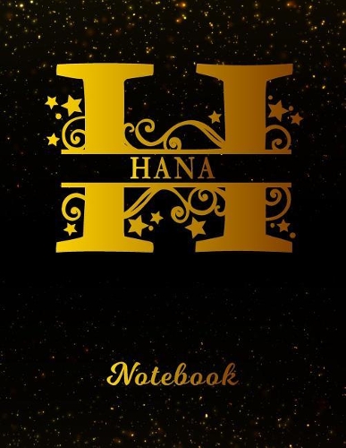 Hana Notebook: Letter H Personalized First Name Personal Writing Notepad Journal Black Gold Glittery Pattern Effect Cover Wide Ruled Lined Paper for Journalists & 