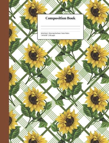 Composition Book Wide-Ruled Blooming Sunflower Tartan Pattern