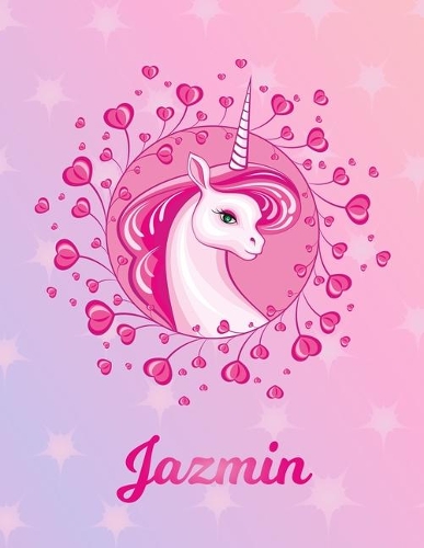 Jazmin: Unicorn Large Blank Primary Handwriting Learn to Write Practice Paper for Girls - Pink Purple Magical Horse Personalized Letter J Initial Custom Fir