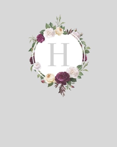 H: 110 Dot-Grid Pages Monogram Journal and Notebook with a Classic Grey Background and Vintage Floral Roses and Peonies Design Personalized Initial Let