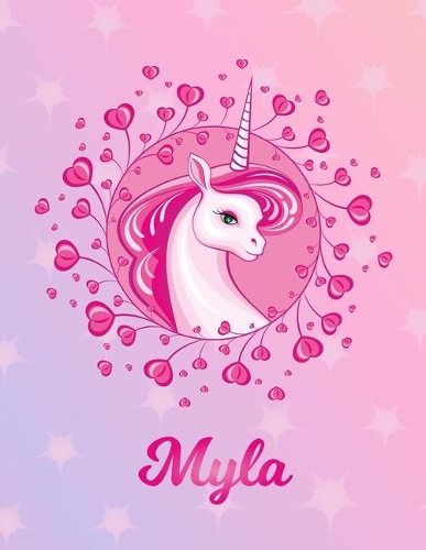 Myla: Unicorn Large Blank Primary Sketchbook Paper - Pink Purple Magical Horse Personalized Letter M Initial Custom First Name Cover - Drawing Sketch Book