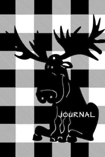 Journal: 6x9 Black & White, Buffalo Plaid, Moose notebook with 125 black lined pages