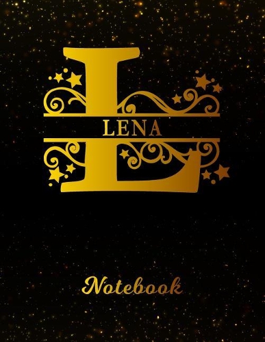 Lena Notebook: Letter L Personalized First Name Personal Writing Notepad Journal Black Gold Glittery Pattern Effect Cover College Ruled Lined Paper for Journalists