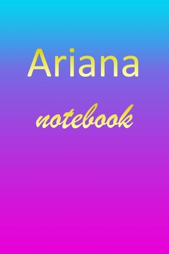 Ariana: Blank Notebook - Wide Ruled Lined Paper Notepad - Writing Pad Practice Journal - Custom Personalized First Name Initial A Blue Purple Gold - Taking 