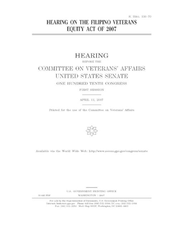 Hearing on the Filipino Veterans Equity Act of 2007