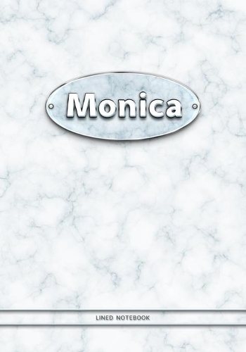 Monica - Lined Notebook: College Ruled Blank Pages Plus Extra Date Neutral Calendar (12 Months) and Notepad Sketch Designs. Cover Print White Marble Background with Silver-I