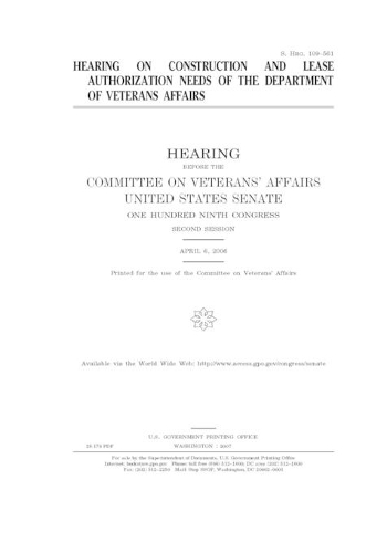 Hearing on construction and lease authorization needs of the Department of Veterans Affairs