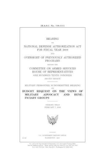 Hearing on National Defense Authorization Act for Fiscal Year 2009 and oversight of previously authorized programs