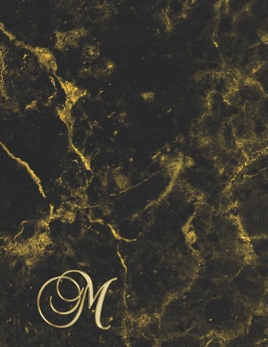 M: College Ruled Monogrammed Gold Black Marble Large Notebook(13 Journal with Initial)
