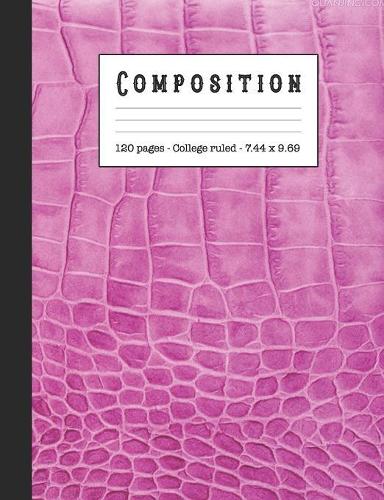 Composition: Wide ruled education composition notebook for school and college students and teachers - Pink mock croc leather effect cover design