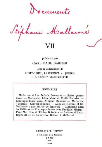 Documents Stephane Mallarme VII