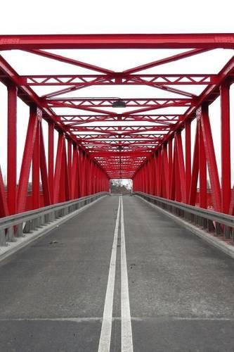 A Beautiful Red Steel Bridge in Poland