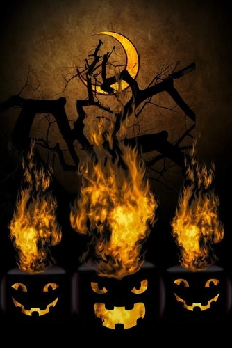 Flaming Halloween Pumpkins Lined Notebook