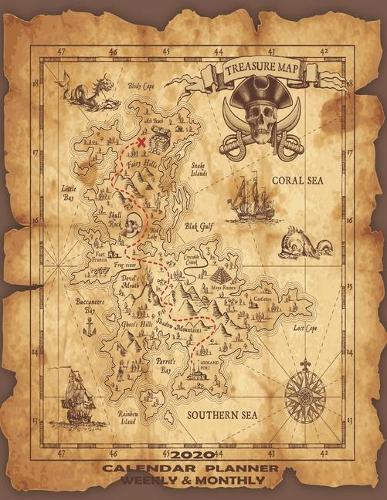 Weekly & Monthly Calendar Planner: Manly Planner For Men - January Through December - Old Pirate Map(2020 Planners for Men)