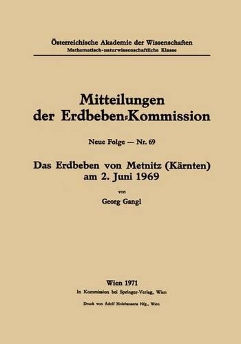 Das Erdbeben Von Metnitz (Karnten) Am 2. Juni 1969