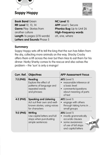 BC JD Plays Green/1B Soppy Hoppy Guided Reading Card