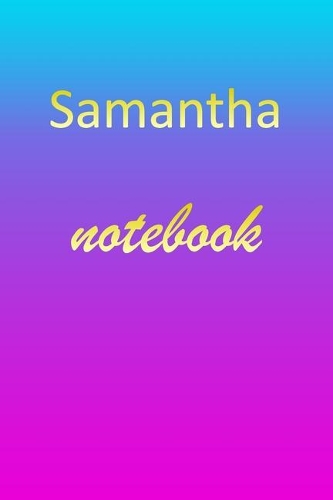 Samantha: Blank Notebook - Wide Ruled Lined Paper Notepad - Writing Pad Practice Journal - Custom Personalized First Name Initial S Blue Purple Gold - Taking 