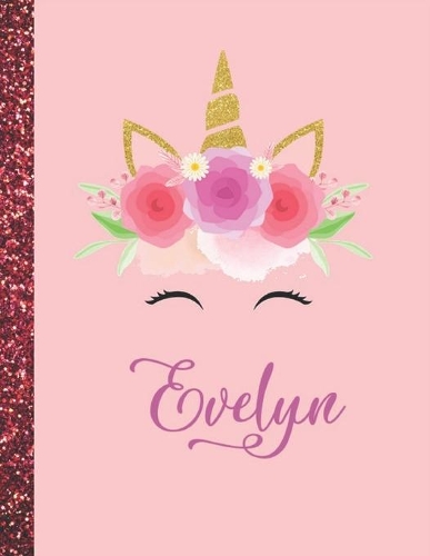 Evelyn: Evelyn Marble Size Unicorn SketchBook Personalized White Paper for Girls and Kids to Drawing and Sketching Doodle Taking Note Size 8.5 x 11